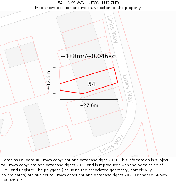 54, LINKS WAY, LUTON, LU2 7HD: Plot and title map