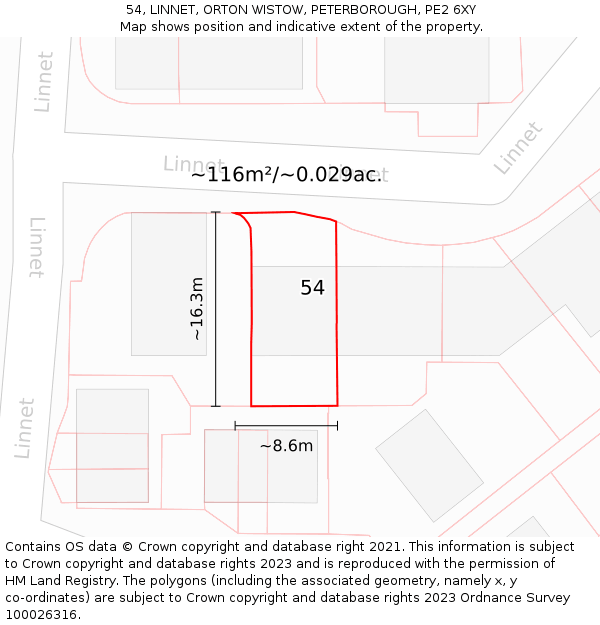 54, LINNET, ORTON WISTOW, PETERBOROUGH, PE2 6XY: Plot and title map