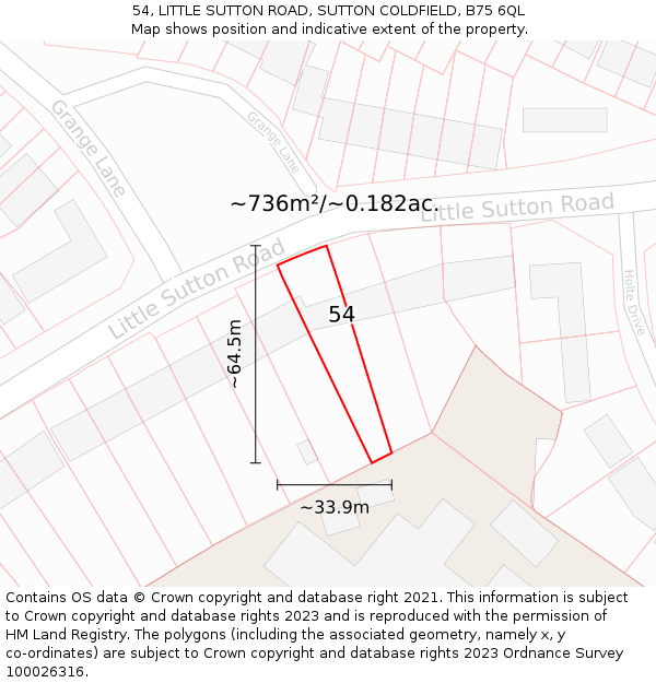 54, LITTLE SUTTON ROAD, SUTTON COLDFIELD, B75 6QL: Plot and title map