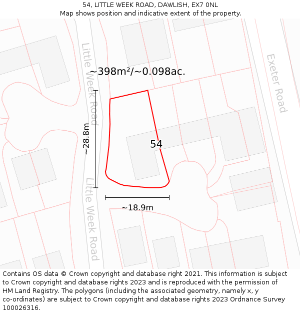 54, LITTLE WEEK ROAD, DAWLISH, EX7 0NL: Plot and title map