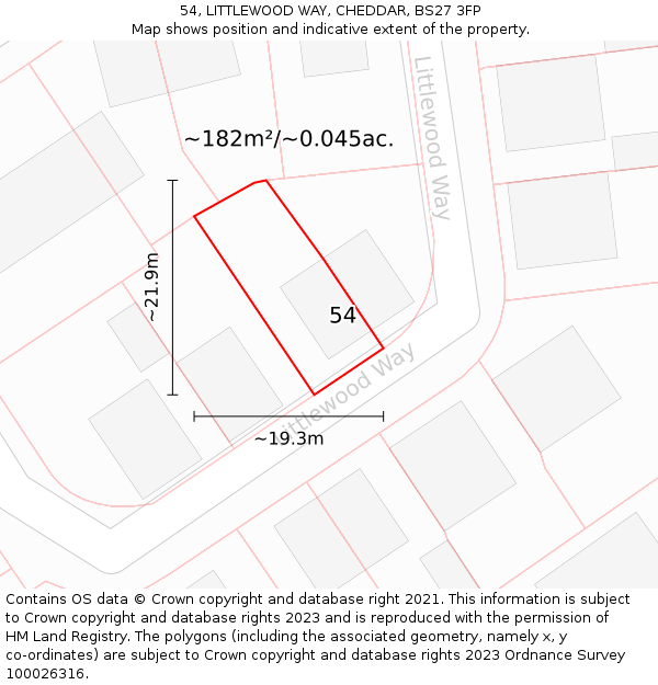 54, LITTLEWOOD WAY, CHEDDAR, BS27 3FP: Plot and title map