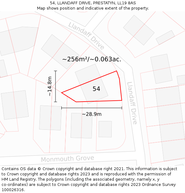 54, LLANDAFF DRIVE, PRESTATYN, LL19 8AS: Plot and title map