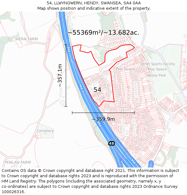 54, LLWYNGWERN, HENDY, SWANSEA, SA4 0AA: Plot and title map