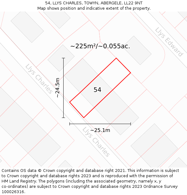 54, LLYS CHARLES, TOWYN, ABERGELE, LL22 9NT: Plot and title map