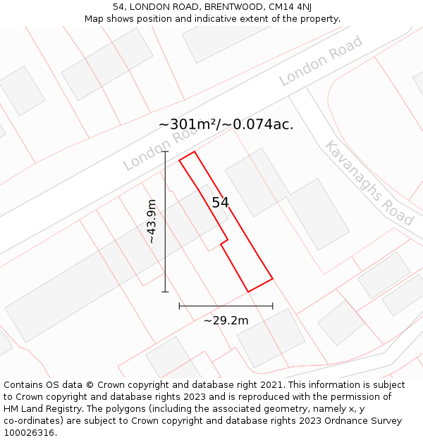 54, LONDON ROAD, BRENTWOOD, CM14 4NJ: Plot and title map