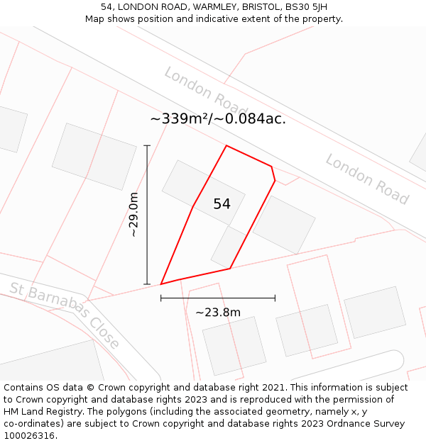 54, LONDON ROAD, WARMLEY, BRISTOL, BS30 5JH: Plot and title map