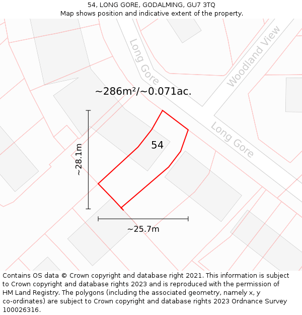 54, LONG GORE, GODALMING, GU7 3TQ: Plot and title map