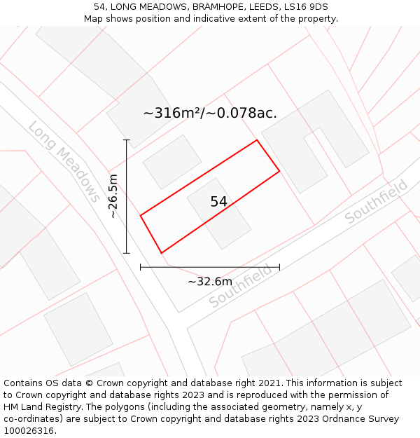 54, LONG MEADOWS, BRAMHOPE, LEEDS, LS16 9DS: Plot and title map