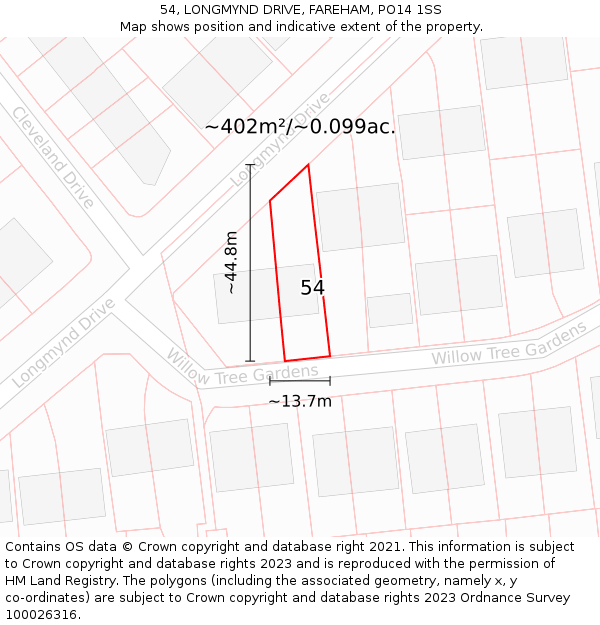 54, LONGMYND DRIVE, FAREHAM, PO14 1SS: Plot and title map