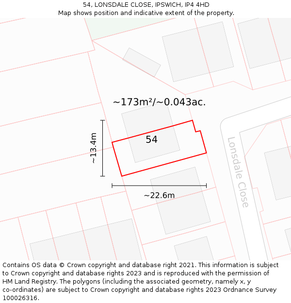 54, LONSDALE CLOSE, IPSWICH, IP4 4HD: Plot and title map