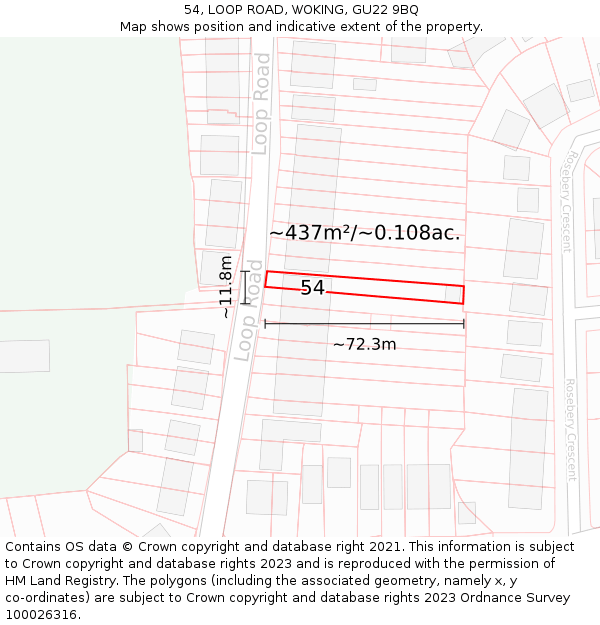 54, LOOP ROAD, WOKING, GU22 9BQ: Plot and title map