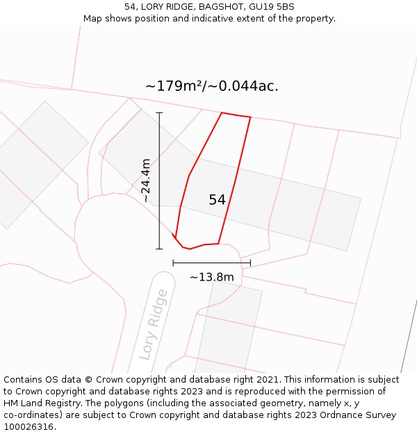 54, LORY RIDGE, BAGSHOT, GU19 5BS: Plot and title map