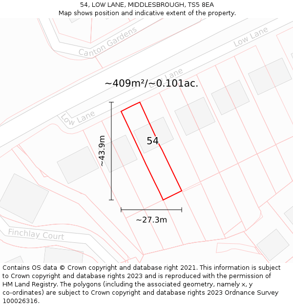 54, LOW LANE, MIDDLESBROUGH, TS5 8EA: Plot and title map