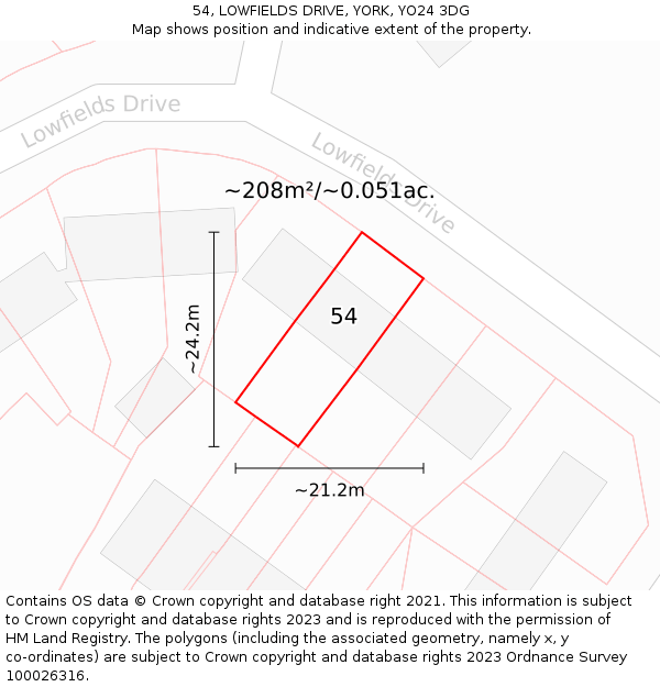 54, LOWFIELDS DRIVE, YORK, YO24 3DG: Plot and title map