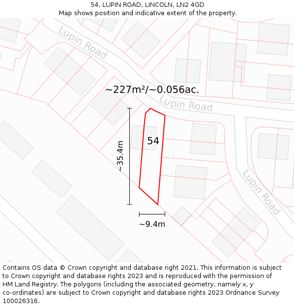 54, LUPIN ROAD, LINCOLN, LN2 4GD: Plot and title map