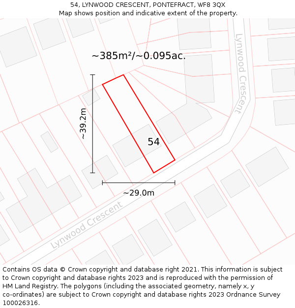 54, LYNWOOD CRESCENT, PONTEFRACT, WF8 3QX: Plot and title map