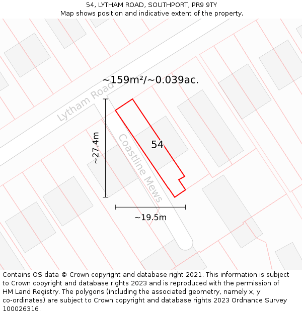 54, LYTHAM ROAD, SOUTHPORT, PR9 9TY: Plot and title map