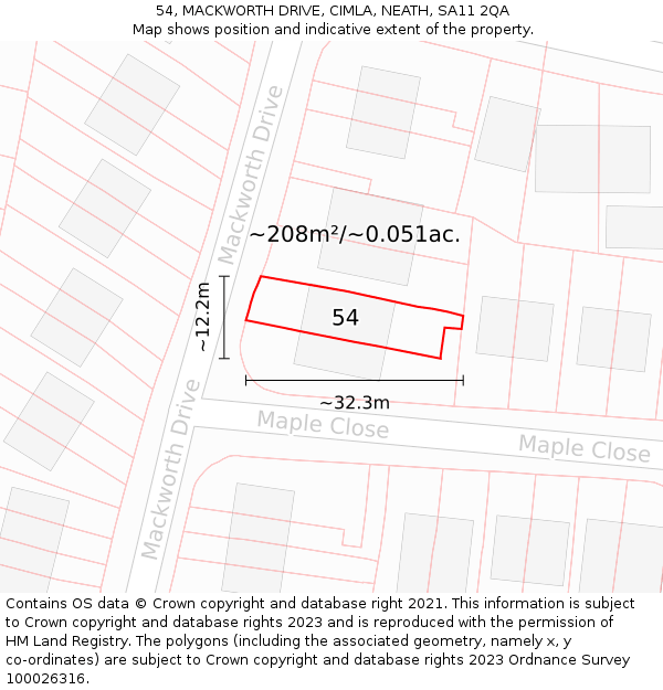 54, MACKWORTH DRIVE, CIMLA, NEATH, SA11 2QA: Plot and title map