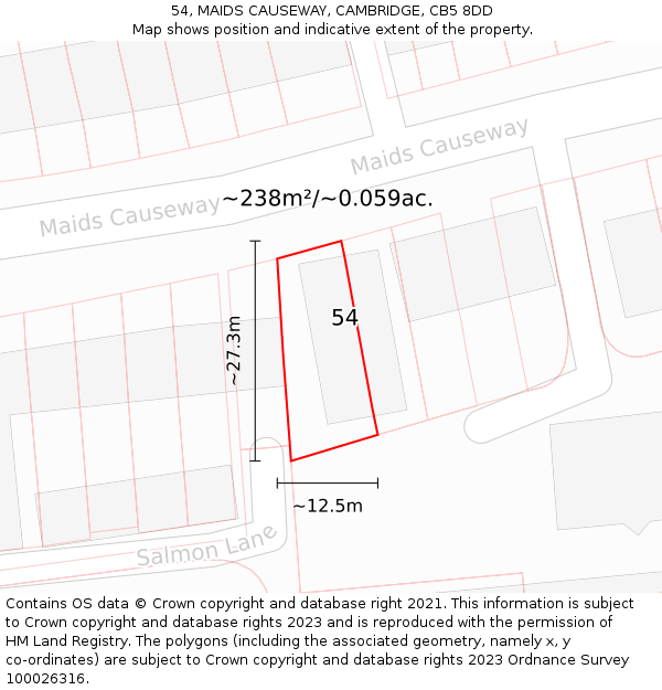 54, MAIDS CAUSEWAY, CAMBRIDGE, CB5 8DD: Plot and title map