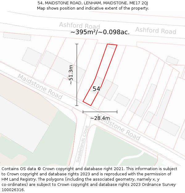 54, MAIDSTONE ROAD, LENHAM, MAIDSTONE, ME17 2QJ: Plot and title map