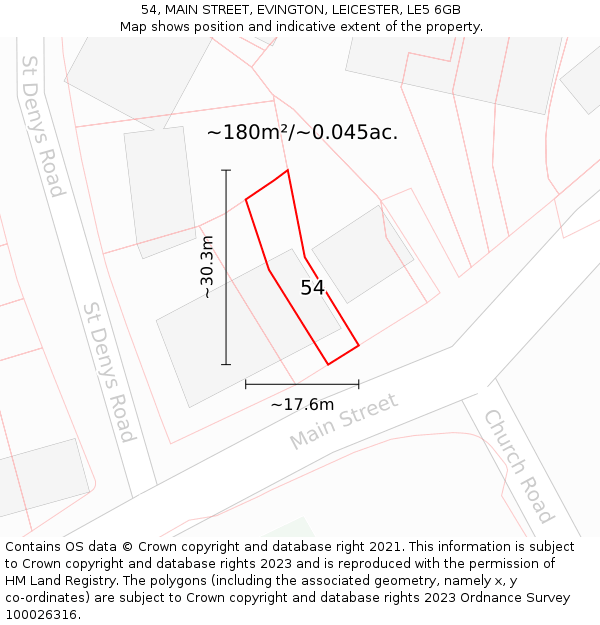 54, MAIN STREET, EVINGTON, LEICESTER, LE5 6GB: Plot and title map