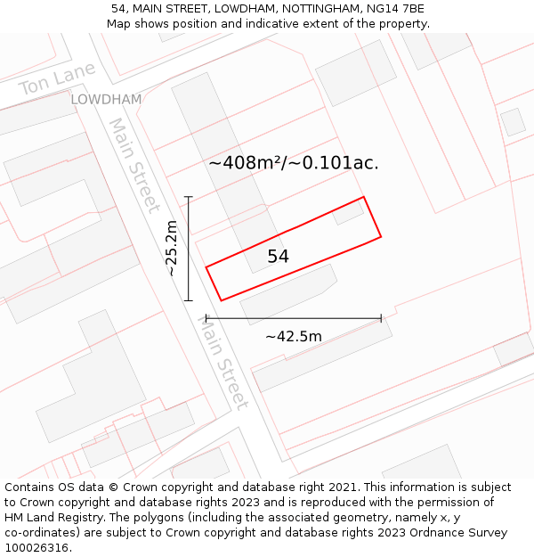 54, MAIN STREET, LOWDHAM, NOTTINGHAM, NG14 7BE: Plot and title map