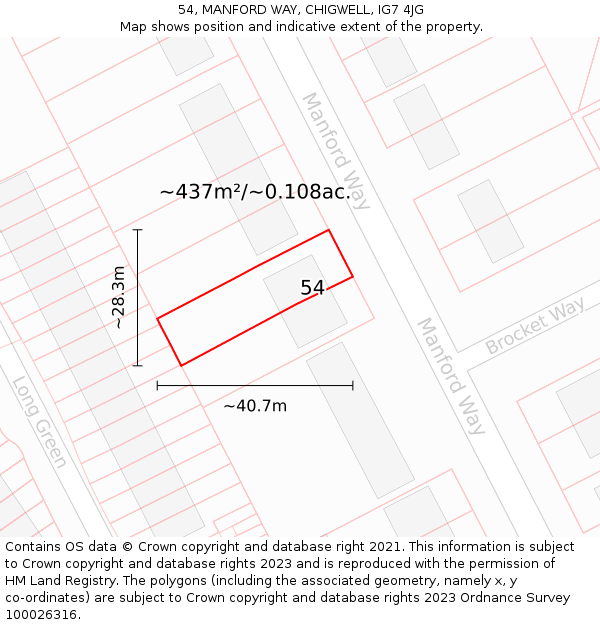 54, MANFORD WAY, CHIGWELL, IG7 4JG: Plot and title map