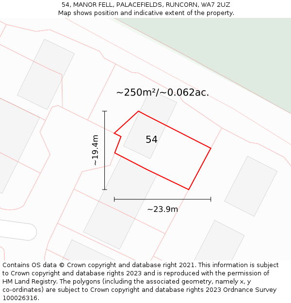 54, MANOR FELL, PALACEFIELDS, RUNCORN, WA7 2UZ: Plot and title map