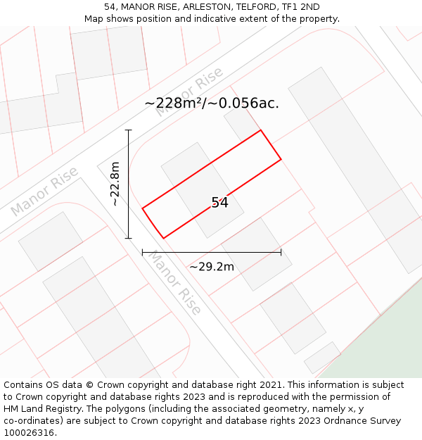 54, MANOR RISE, ARLESTON, TELFORD, TF1 2ND: Plot and title map