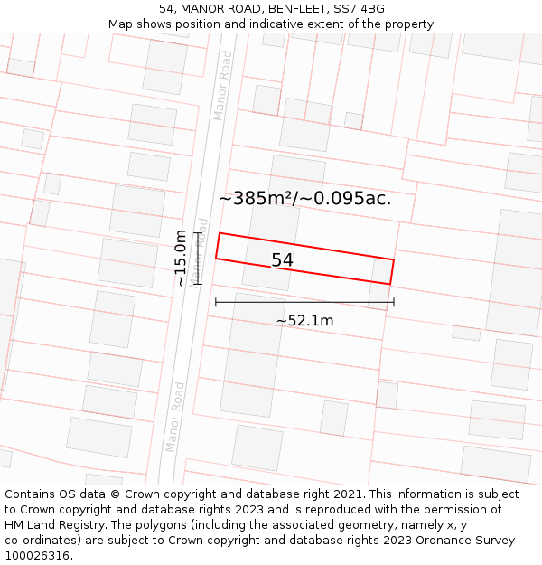 54, MANOR ROAD, BENFLEET, SS7 4BG: Plot and title map