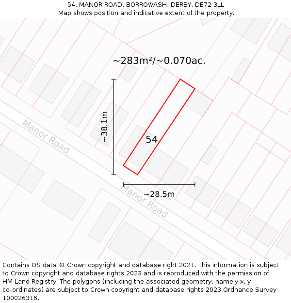 54, MANOR ROAD, BORROWASH, DERBY, DE72 3LL: Plot and title map