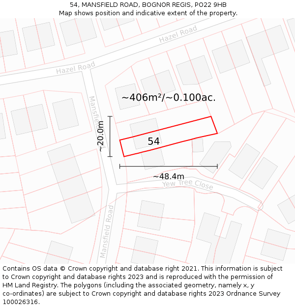 54, MANSFIELD ROAD, BOGNOR REGIS, PO22 9HB: Plot and title map