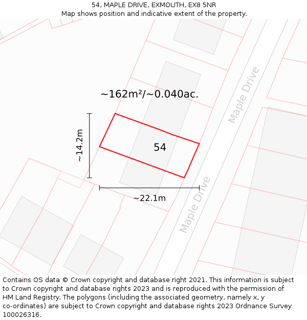 54, MAPLE DRIVE, EXMOUTH, EX8 5NR: Plot and title map