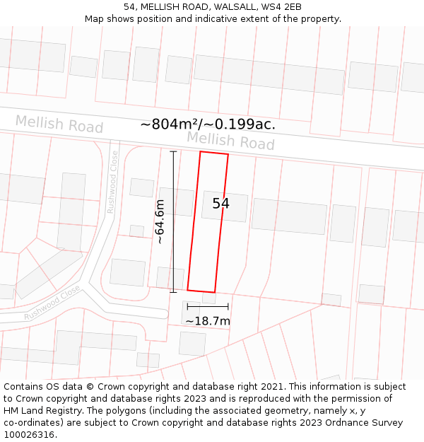 54, MELLISH ROAD, WALSALL, WS4 2EB: Plot and title map