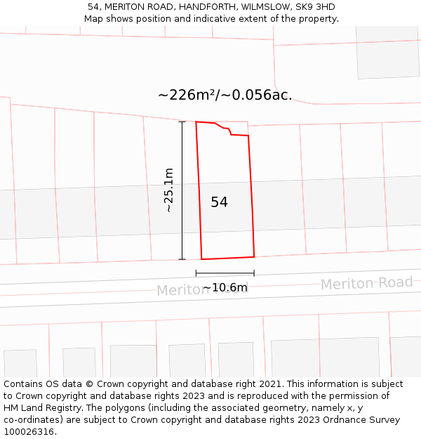 54, MERITON ROAD, HANDFORTH, WILMSLOW, SK9 3HD: Plot and title map