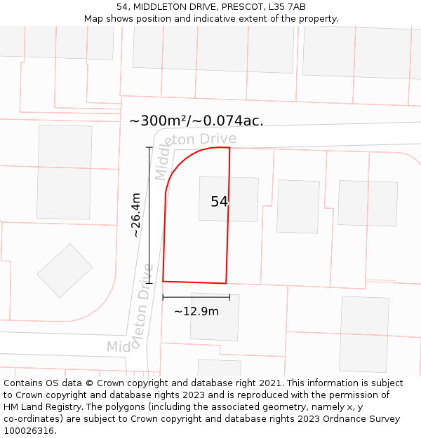 54, MIDDLETON DRIVE, PRESCOT, L35 7AB: Plot and title map