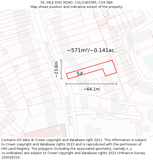 54, MILE END ROAD, COLCHESTER, CO4 5BX: Plot and title map