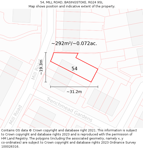 54, MILL ROAD, BASINGSTOKE, RG24 9SL: Plot and title map