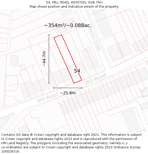 54, MILL ROAD, ROYSTON, SG8 7AH: Plot and title map