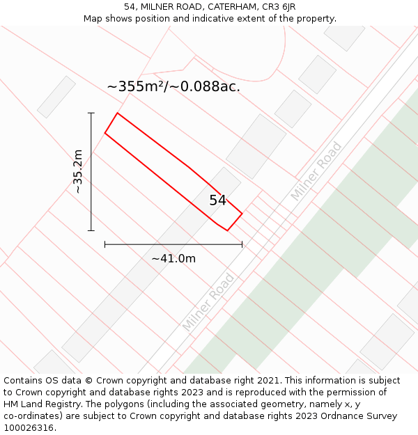 54, MILNER ROAD, CATERHAM, CR3 6JR: Plot and title map