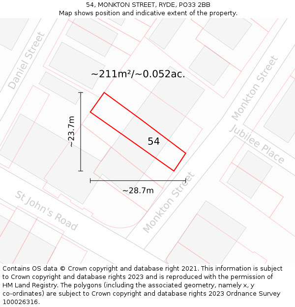 54, MONKTON STREET, RYDE, PO33 2BB: Plot and title map