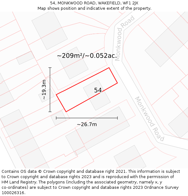 54, MONKWOOD ROAD, WAKEFIELD, WF1 2JX: Plot and title map