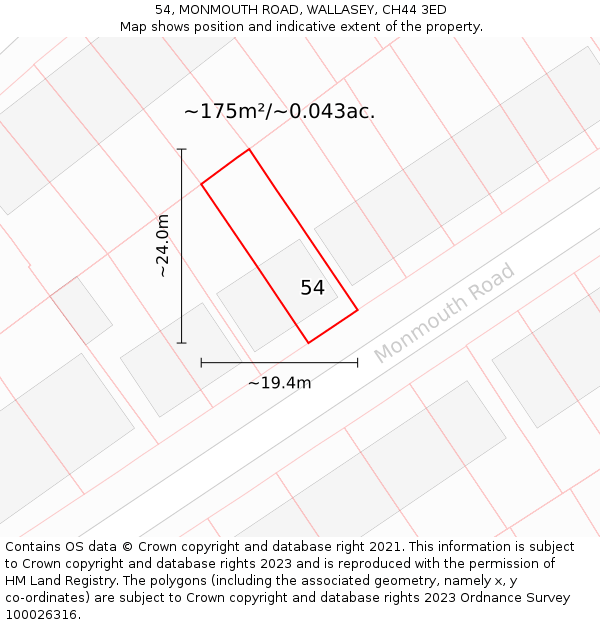 54, MONMOUTH ROAD, WALLASEY, CH44 3ED: Plot and title map