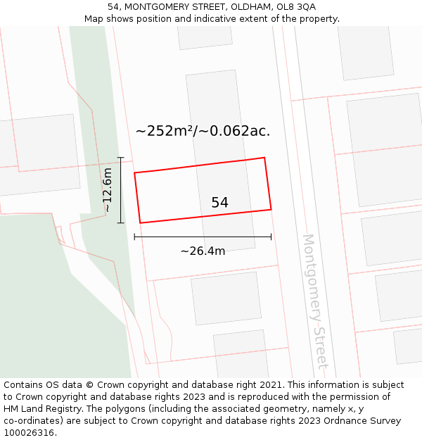 54, MONTGOMERY STREET, OLDHAM, OL8 3QA: Plot and title map