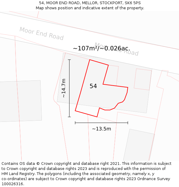 54, MOOR END ROAD, MELLOR, STOCKPORT, SK6 5PS: Plot and title map