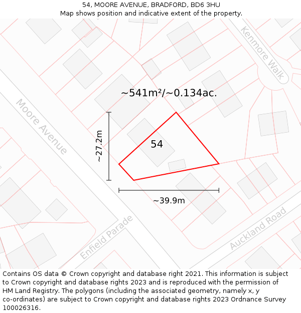 54, MOORE AVENUE, BRADFORD, BD6 3HU: Plot and title map