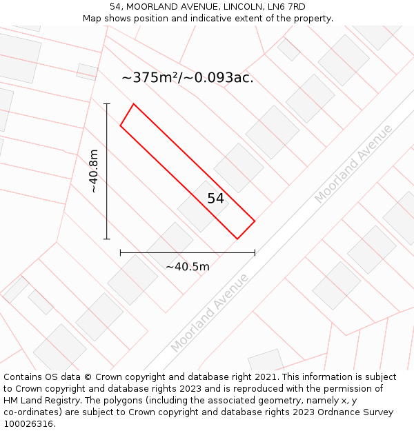 54, MOORLAND AVENUE, LINCOLN, LN6 7RD: Plot and title map