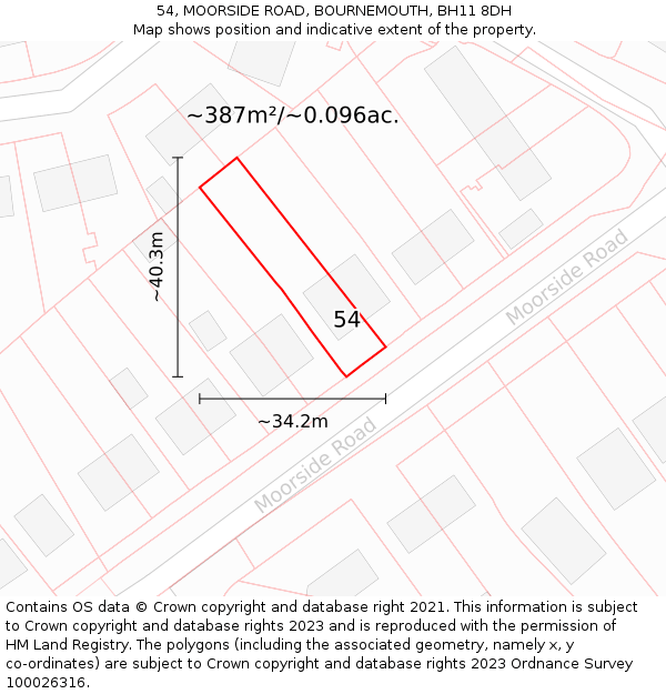 54, MOORSIDE ROAD, BOURNEMOUTH, BH11 8DH: Plot and title map