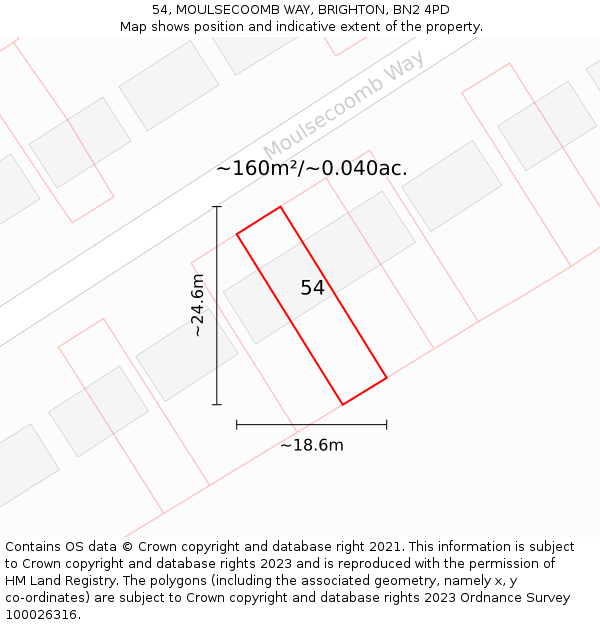 54, MOULSECOOMB WAY, BRIGHTON, BN2 4PD: Plot and title map