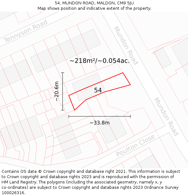 54, MUNDON ROAD, MALDON, CM9 5JU: Plot and title map